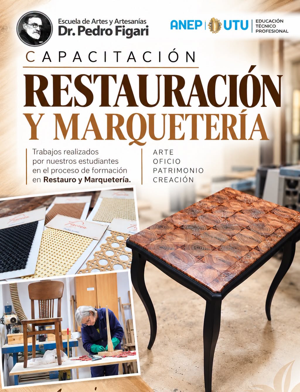 En este momento estás viendo Escuela de Artes y Artesanías “Dr. Pedro Figari” celebramos el talento, la dedicación y el compromiso de nuestros estudiantes de la Capacitación de Profundización Profesional en Restauro – Restauración y Marquetería.